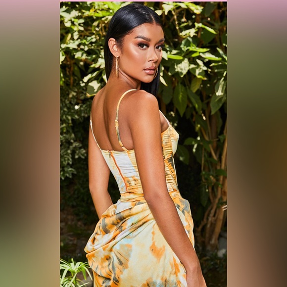 Orange tie dye corset top and midi skirt set - Picture 3 of 5